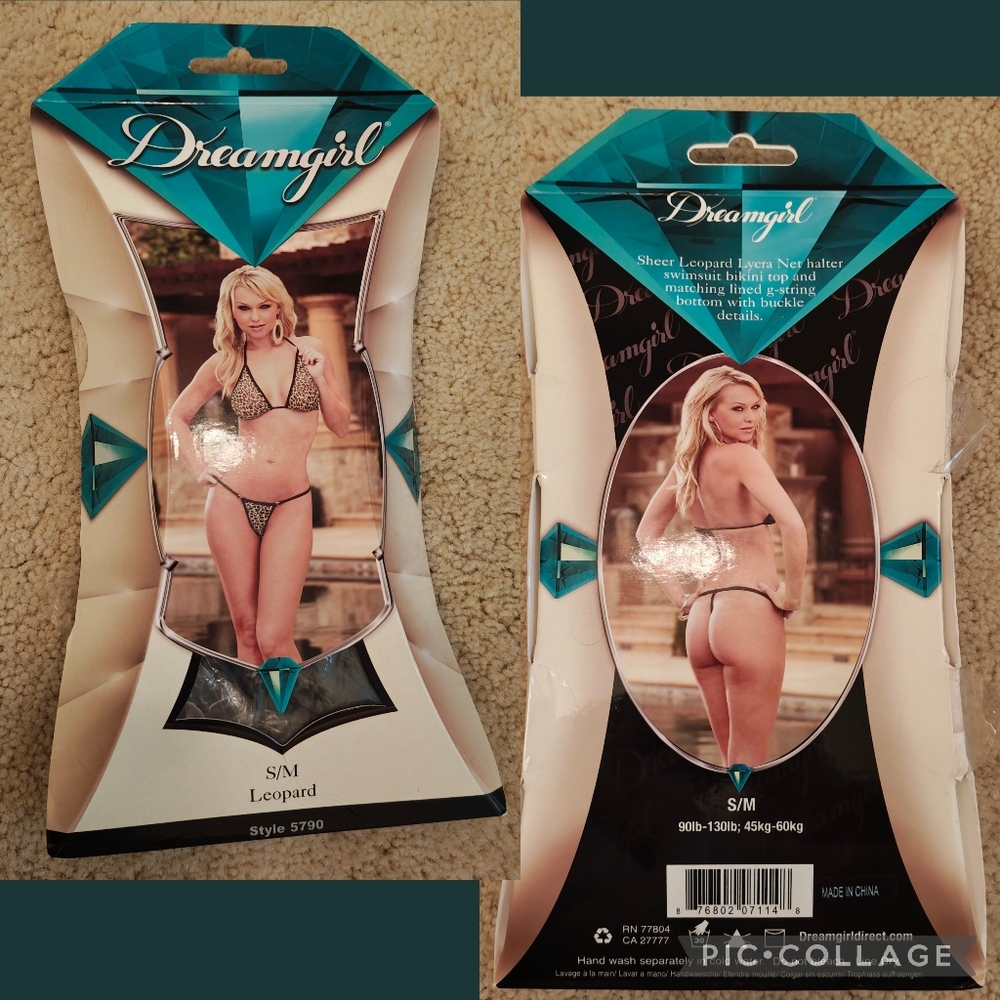 New Dreamgirl Sheer Lycra Leopard Net Halter Bikini Top & G String Bottom